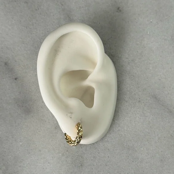 Gold Textured Huggie Hoop Boho Earrings Brand New - Picture 3 of 4